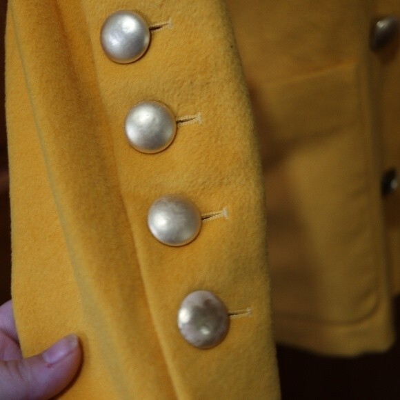 Escada Golden Yellow Double Breasted Blazer West Germany Angora Wool L - Picture 3 of 16